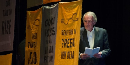 Sen. Ed Markey waits backstage to address The Road to the Green New Deal Tour