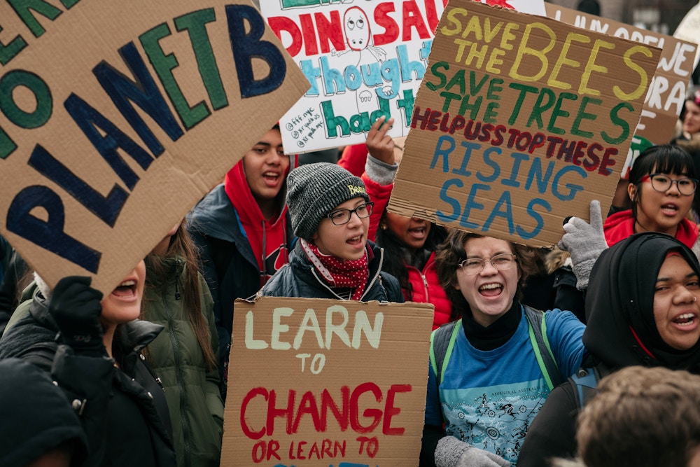 Protestors demand broad action at a youth-led climate strike near City Hall in New York City.