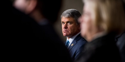 Homeland Security Chair Michael McCaul, R-Texas, participates in House Majority Leader Kevin McCarthy’s media availability with the Chairman’s Task Force on Counterterrorism and Homeland Security in the Capitol on Dec. 3, 2015. 