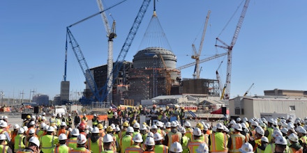 U.S. Secretary of Energy Rick Perry speaks during a press event at the construction site of Vogtle Units 3 and 4 at the Alvin W. Vogtle Electric Generating Plant, Friday, March 22, 2019 in Waynesboro, Ga.  Energy Secretary Rick Perry announced Friday that the Trump administration has finalized $3.7 billion in new loan guarantees to support completion of the first new U.S. commercial nuclear reactors in a generation, calling the expansion of nuclear energy 