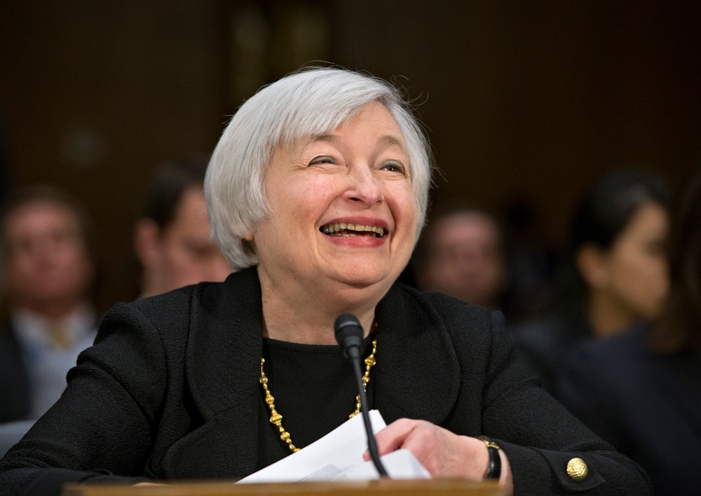Janet Yellen, President Obama's nominee to succeed Ben Bernanke as Federal Reserve chairman, smiles as she finishes testifying at her confirmation hearing before the Senate Banking Committee on Capitol Hill in Washington. A Senate panel on Thursday advanced Yellen's nomination to lead the Federal Reserve, setting up a final vote in the full Senate after lawmakers return from a two-week Thanksgiving break.  (AP Photo/J. Scott Applewhite, File)