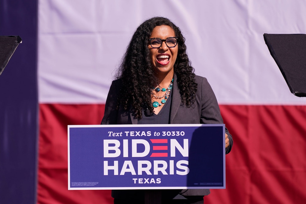 Candace Valenzuela, Democratic candidate in the Texas 24 Congressional District, for Democratic presidential candidate former Vice President Joe Biden, on Oct. 13, 2020, in Dallas.