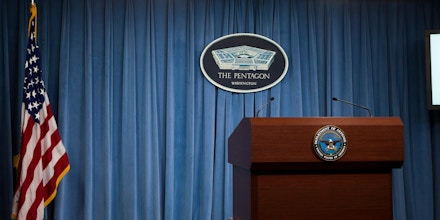 FY02HR US Department of Defense, Pentagon press briefing room lectern - Washington, DC USA