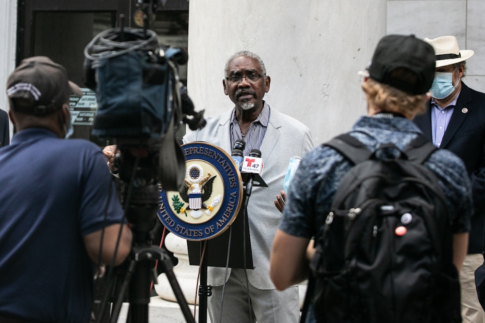 Representative Gregory Meeks, a Democrat from New York, speaks during a news conference outside a U.S. Postal Service post office in the Queens borough of New York, U.S., on Tuesday, Aug. 18, 2020. Speaker Nancy Pelosi, who is calling the House back to vote on legislation to halt post office cutbacks and give the agency $25 billion in additional funding, appealed to House members to participate in a day of action today by appearing at a post office in their districts. Photographer: Jeenah Moon/Bloomberg via Getty Images