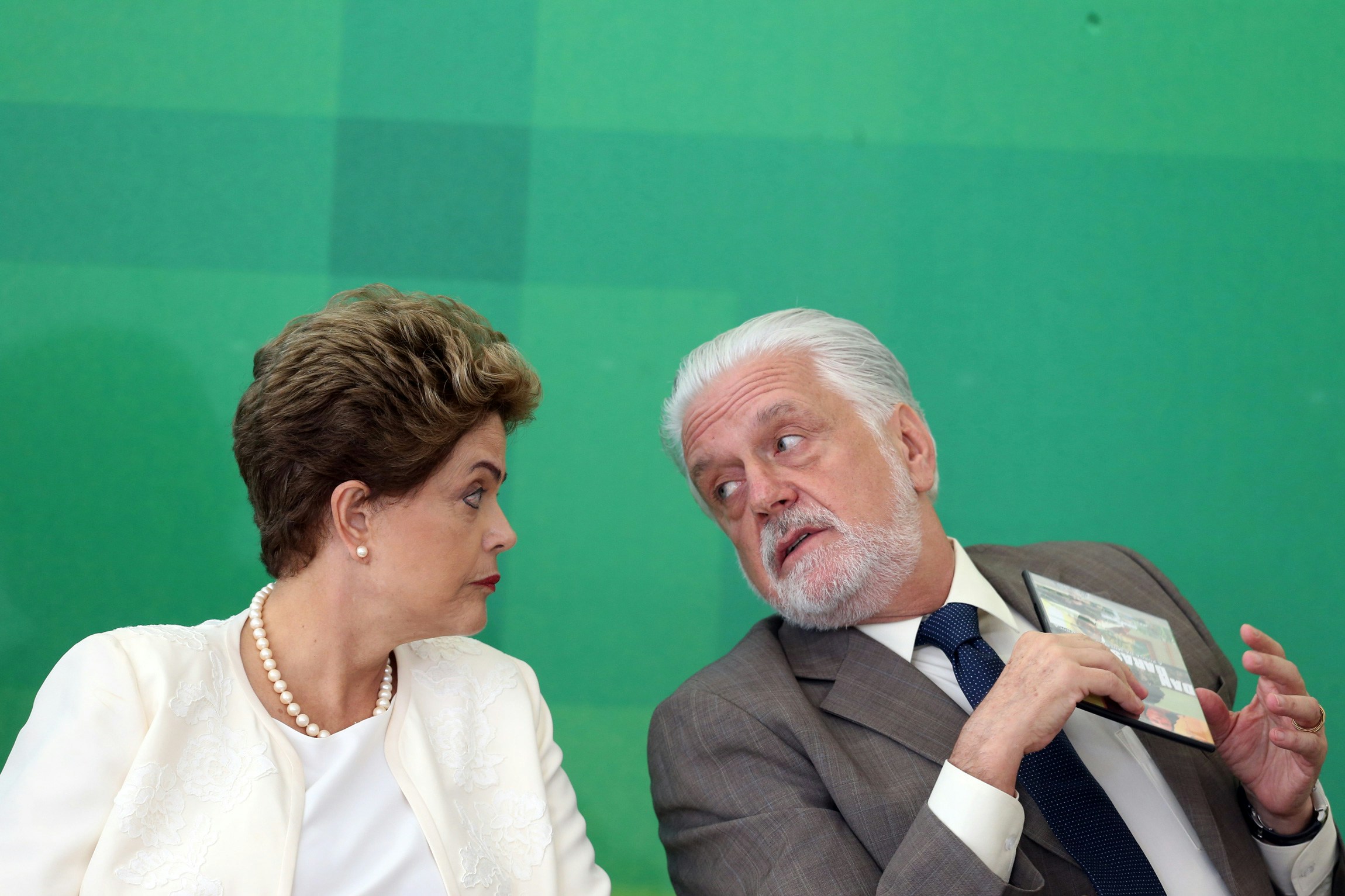 President of Brazil, Dilma Rousseff (L) and the Minister of Governance, Jaques Wagner, commemorative ceremony for the National Black Consciousness Day, at Planalto Palace in Brasilia, capital of Brazil, on November 19, 2015. Photo: ANDRE DUSEK/ESTADAO CONTEUDO (Agencia Estado via AP Images)
