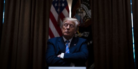 FILE: Bloomberg Best Of U.S. President Donald Trump 2017 - 2020: U.S. President Donald Trump listens during a meeting in Washington, D.C., U.S., on Monday, June 15, 2020. Our editors select the best archive images looking back at Trumps 4 year term from 2017 - 2020. Photographer: Doug Mills/The New York Times/Bloomberg via Getty Images