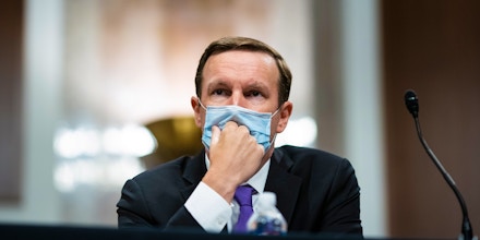 WASHINGTON, DC - JUNE 30: Sen.Chris Murphy (D-CT) listens during a Senate Health, Education, Labor and Pensions Committee hearing on June 30, 2020 in Washington, DC. The committee will discuss efforts to safely get back to work and school during the coronavirus pandemic. (Photo by Al Drago - Pool/Getty Images)