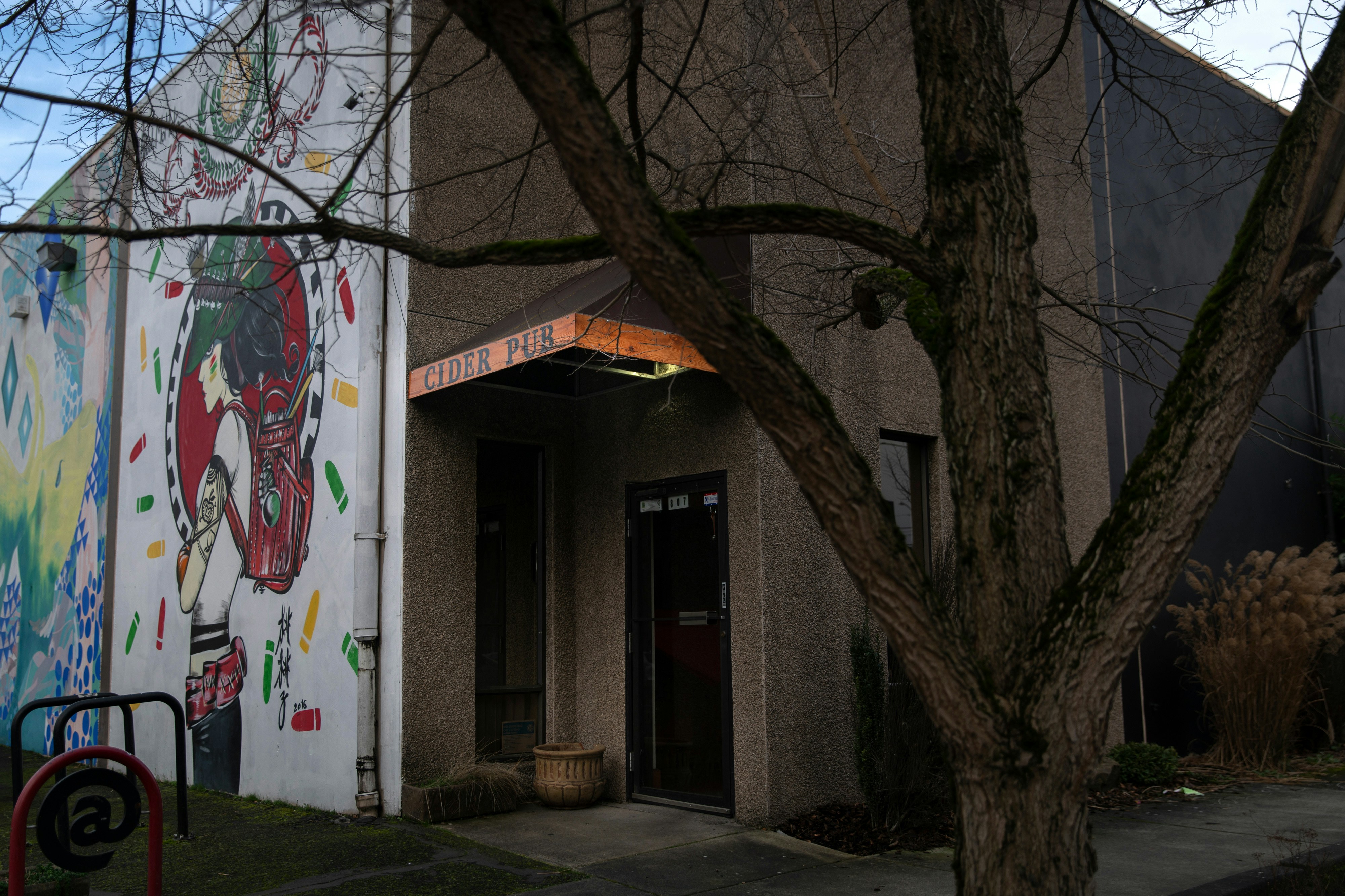 The site of the former Cider Riot bar in Northeast Portland is seen on January 29, 2021. Sean Kealiher, 23, an anti-facist activist was killed several blocks away after leaving the bar in 2019.