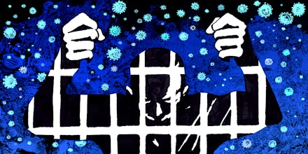 Illustration of person holding prison bars