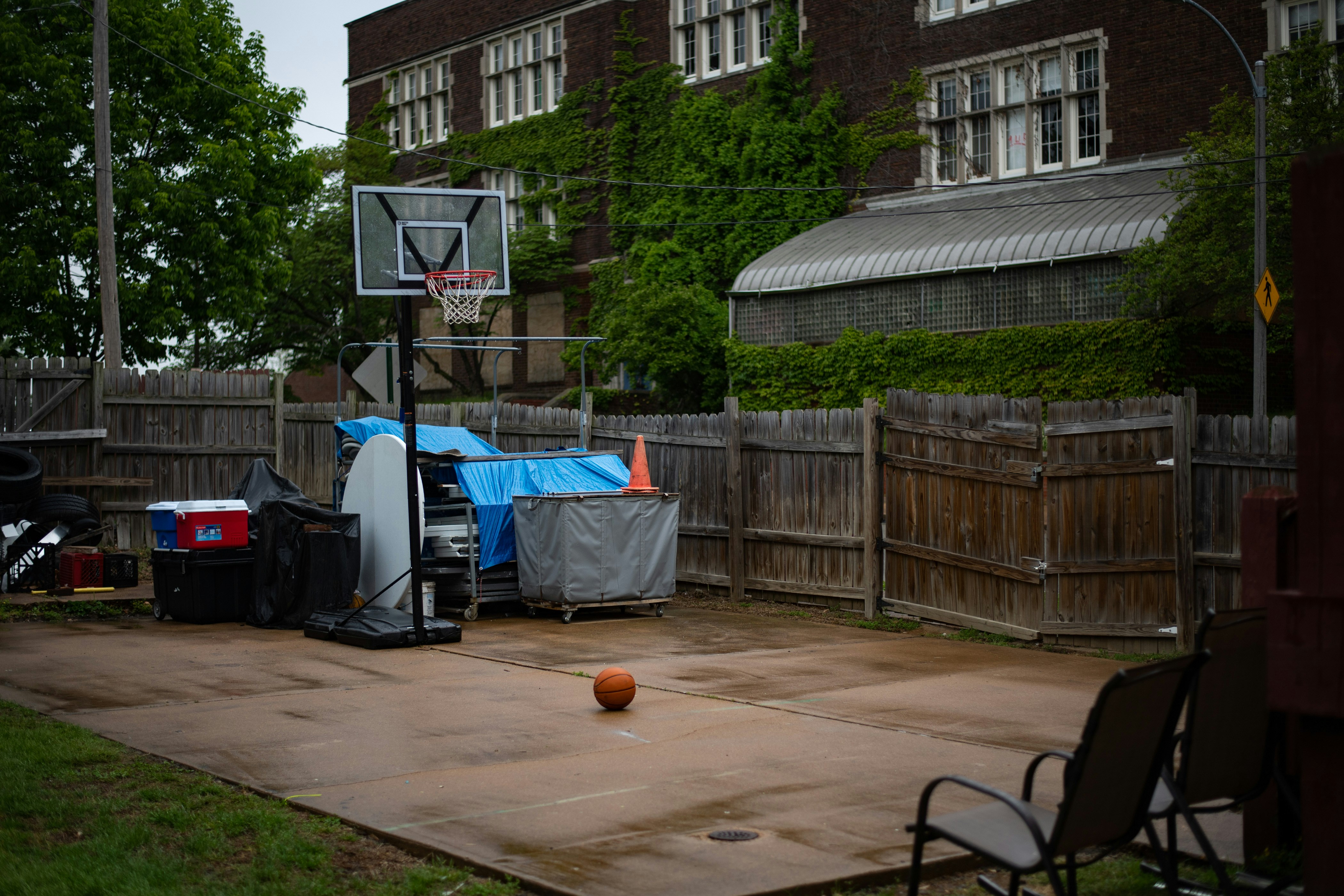 A basketball court is seen in the backyard at the home of Antoine and Tammy Bufford on May 16, 2021 in St. Louis, Missouri. Photo by Michael B. Thomas for The Intercept