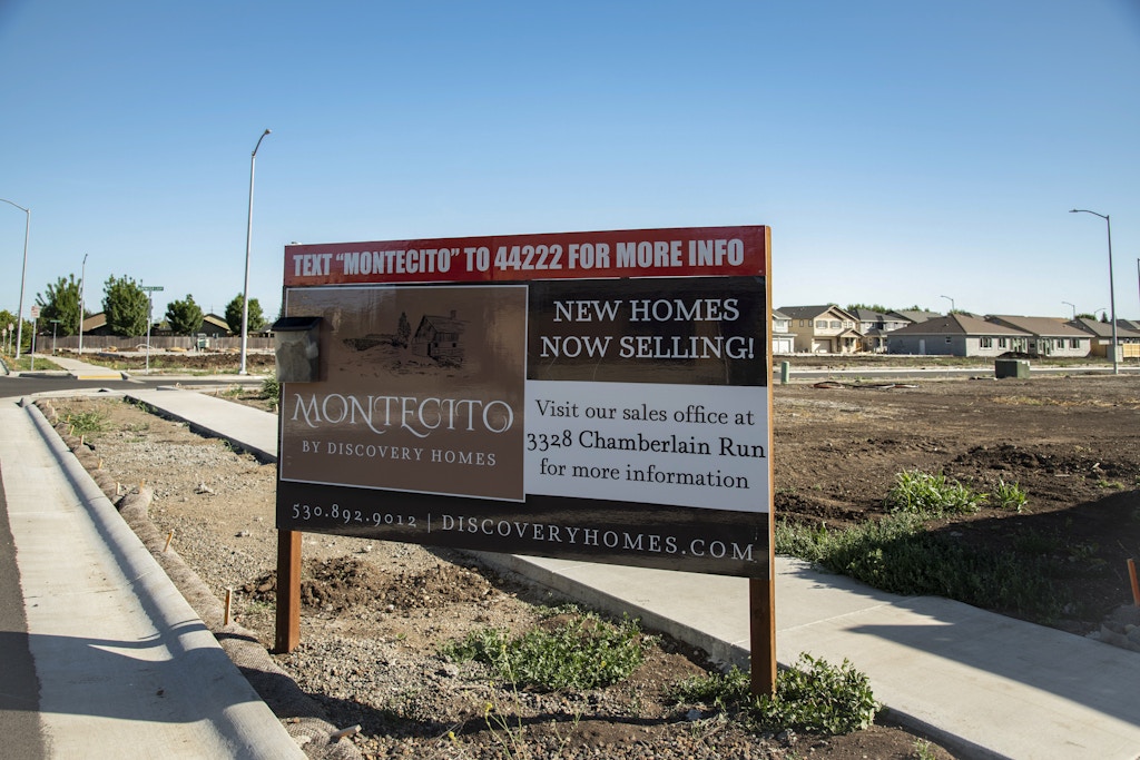 Montecito is a new suburban development of single family homes on the outskirts of Chico, Calif. on Tuesday May 4, 2021. These homes are being pushed as a solution to the housing crunch in Chico, however they are contributing to urban sprawl and often marketed to out of towners and Bay Area migrants rather than local residents. There is no affordable housing at all in the development. 
Salgu Wissmath for The Intercept
