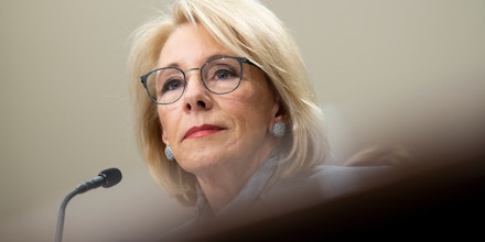 UNITED STATES - FEBRUARY 27: Education Secretary Betsy DeVos testifies before the House Appropriations Committee Labor, Health and Human Services, Education and Related Agencies Subcommittee in Washington on Thursday, Feb. 27, 2020. (Photo by Caroline Brehman/CQ-Roll Call, Inc via Getty Images)