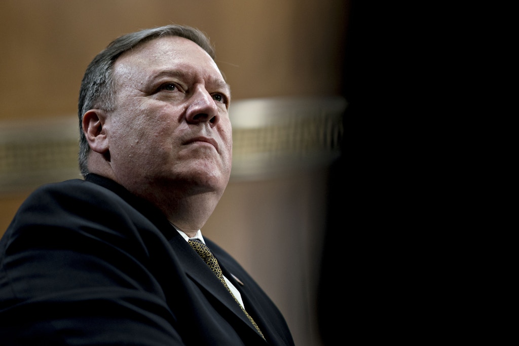 Michael Pompeo, director of the Central Intelligence Agency (CIA) and U.S. secretary of state nominee for President Donald Trump, listens during a Senate Foreign Relations Committee confirmation hearing in Washington, D.C., U.S., on Thursday, April 12, 2018. Senators pressed Pompeo to give the president independent advice on foreign policy crises should he win confirmation in a hearing that veered from Iran to Special Counsel Robert Mueller's investigation. Photographer: Andrew Harrer/Bloomberg via Getty Images