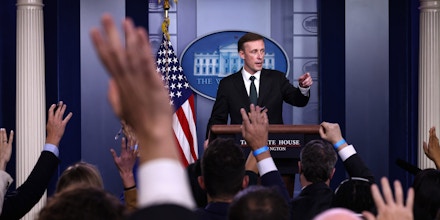 WASHINGTON, DC - AUGUST 17: White House National Security Advisor Jake Sullivan calls on reporters during a press conference in the James Brady Press Briefing Room of the White House on August 17, 2021 in Washington, DC. Sullivan attended the briefing with White House Press Secretary Jen Psaki and provided an update on the U.S. operations in Afghanistan following the Taliban taking control of the country. (Photo by Anna Moneymaker/Getty Images)