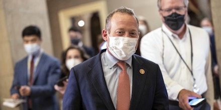 WASHINGTON, DC - AUGUST 23:  U.S. Rep. Josh Gottheimer (D-NJ) walks to the office of House Speaker Nancy Pelosi at the Capitol on August 23, 2021 in Washington, DC. Gottheimer and a group of Democrats are pressing Pelosi to pass the bipartisan infrastructure bill first before taking up the budget reconciliation bill. (Photo by Kevin Dietsch/Getty Images)