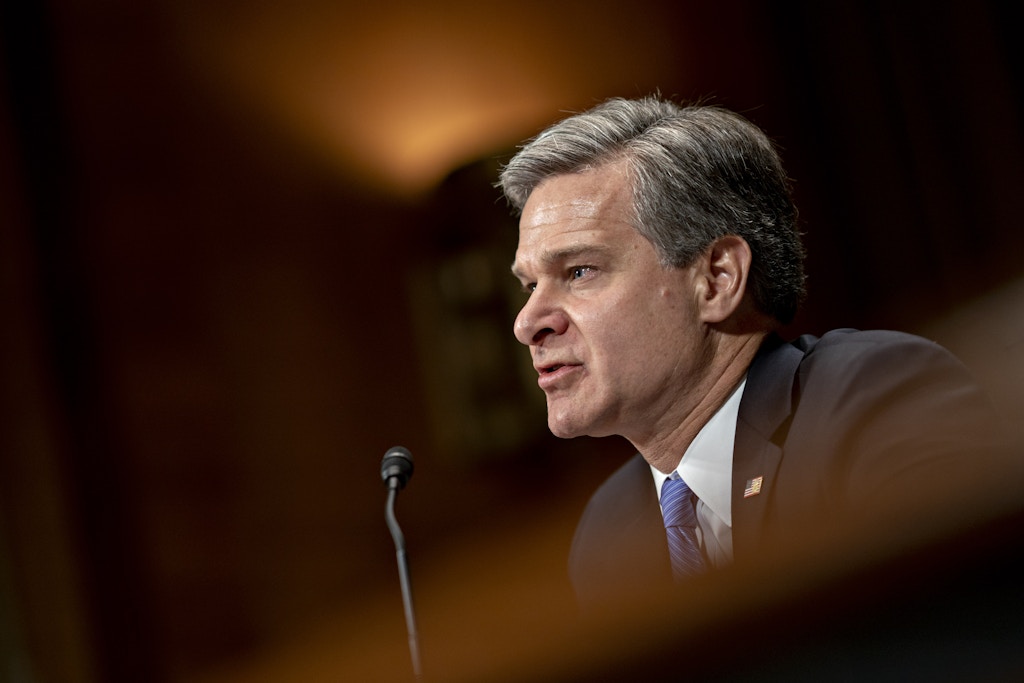 Christopher Wray, director of the Federal Bureau of Investigation (FBI), speaks during a Senate Judiciary Committee hearing in Washington, D.C., U.S., on Tuesday, July 23, 2019. Wray said during the hearing that China is the biggest counterintelligence threat to the U.S. Photographer: Andrew Harrer/Bloomberg via Getty Images