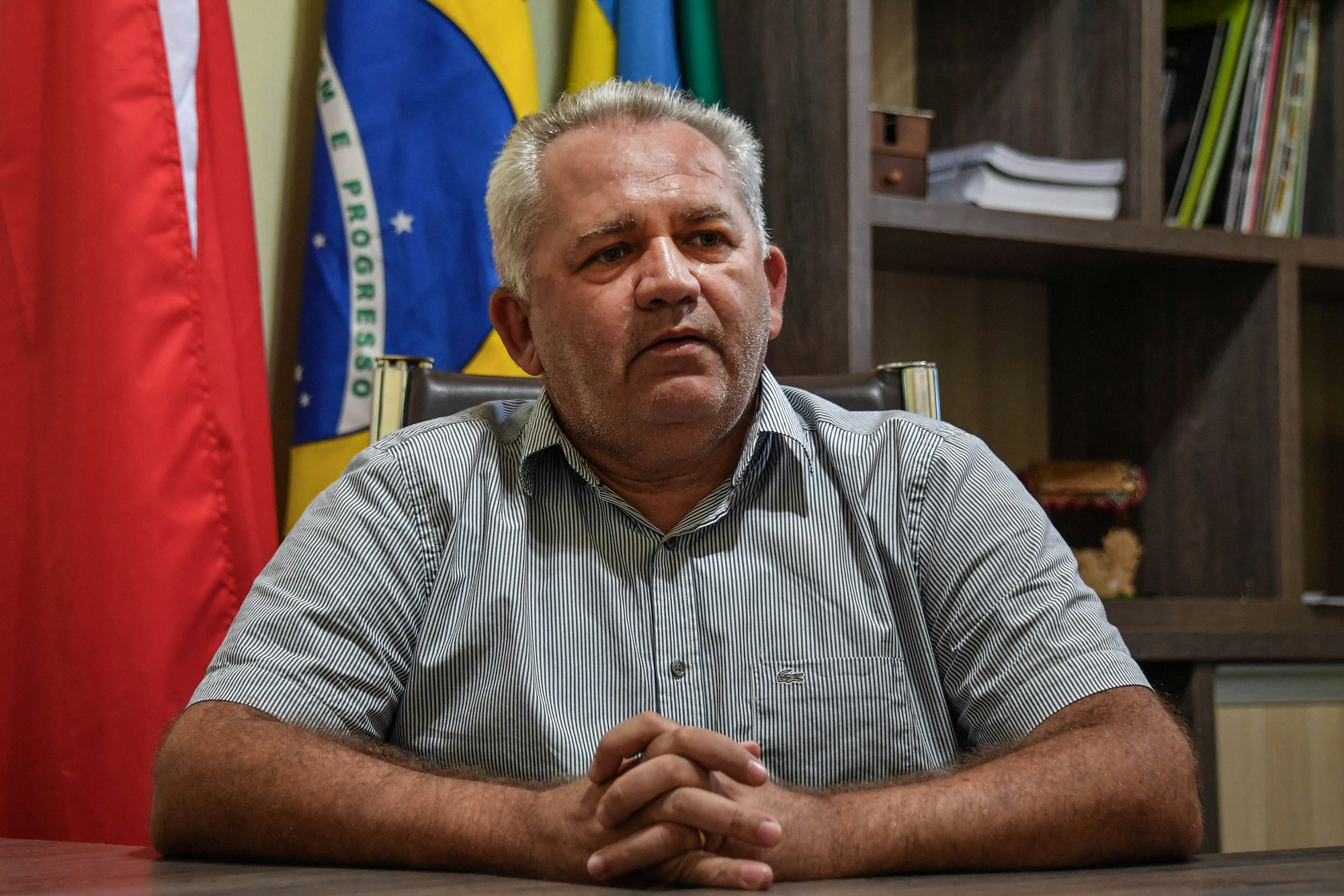 Itaituba Mayor, Valmir Climaco de Aguiar, speaks durig an interview with AFP in Itaituba, Para state, Brazil, in the Amazon rainforest, on September 9, 2019. - The BR230 and BR163 are major transport routes in Brazil that have played a key role in the development and destruction of the world's largest rainforest, now being ravaged by fires. (Photo by NELSON ALMEIDA / AFP) (Photo by NELSON ALMEIDA/AFP via Getty Images)
