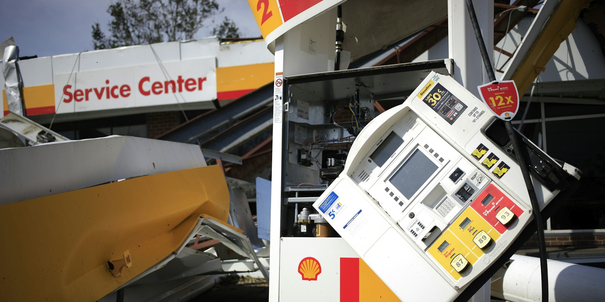 A Shell gasoline station damaged by Hurricane Ida in Lockport, La., on Aug. 31, 2021.