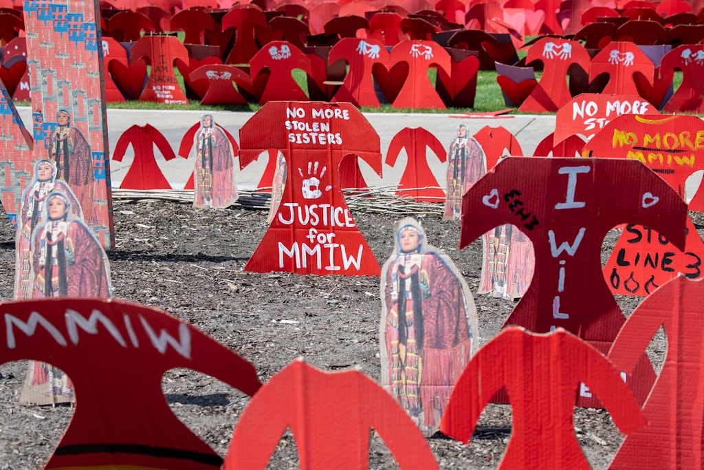 In a 2021 memorial to missing and murdered Indigenous women, thousands of cardboard red dresses were set out on the State Capitol lawn in St. Paul, Minnesota, to represent the history of abuse, neglect, and killings of Native women across the nation.