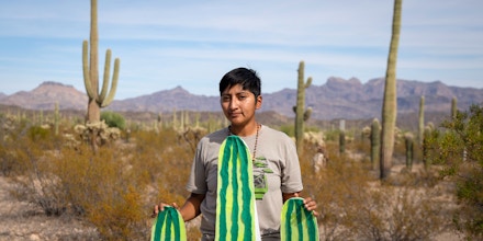 Amber Ortega, a Hia Ced O’odham and Tohono O’odham activist poses for a portrait in the Organ Pipe Cactus National Monument on Nov. 9, 2019.