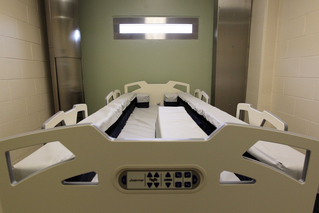 A bariatric bed is shown in the new Central prison healthcare complex during a tour of the new facility in Raleigh, N.C., Wednesday, Oct. 19, 2011. North Carolina prison officials are preparing to open a new $155 prison hospital and mental health unit at Central Prison in Raleigh, a spacious five-story building with enough beds for 336 patients. (AP Photo/Gerry Broome)