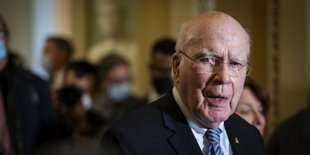 Sen. Patrick Leahy, D-Vt., speaks to the press at the Capitol in Washington, D.C., on Nov. 2, 2021.