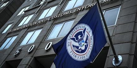 A Department of Homeland Security flag flies at the U.S. Immigration and Customs Enforcement headquarters in Washington, D.C., on July 6, 2018.
