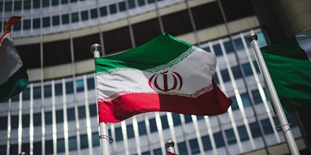 VIENNA, AUSTRIA - MAY 24: The flag of Iran is seen in front of the building of the International Atomic Energy Agency (IAEA) Headquarters ahead of a press conference by Rafael Grossi, Director General of the IAEA, about the agency's monitoring of Iran's nuclear energy program on May 24, 2021 in Vienna, Austria. The IAEA has been in talks with Iran over extending the agency's monitoring program. Meanwhile Iranian and international representatives have been in talks in recent weeks in Vienna over reviving the JCPOA Iran nuclear deal. (Photo by Michael Gruber/Getty Images)