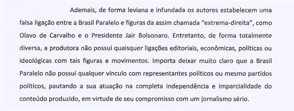 Trecho do 'direito de resposta' da Brasil Paralelo a Mayara Balestro.
