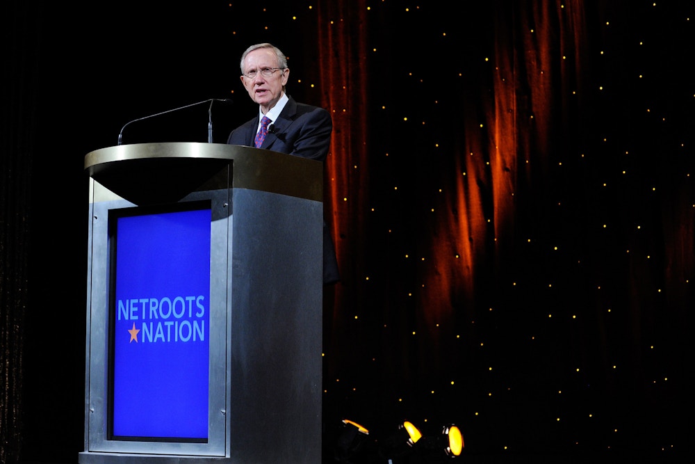 LAS VEGAS - JULY 24:  U.S. Senate Majority Leader Harry Reid (D-NV) speaks at the fifth annual Netroots Nation convention at the Rio Hotel & Casino July 24, 2010 in Las Vegas, Nevada. Netroots Nation, formerly called the YearlyKos Convention, is a convention for political activists and bloggers.  (Photo by Ethan Miller/Getty Images)