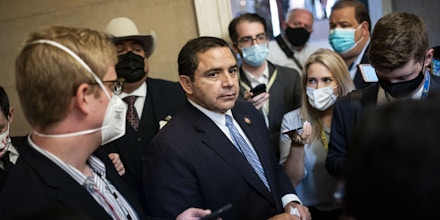 Representative Henry Cuellar, a Democrat from Texas, speaks to members of the media in the U.S. Capitol in Washington, D.C., U.S., on Thursday, Sept. 30, 2021. President Biden is poised to avoid a disruptive shutdown of the federal government, but deal-making continues on his economic agenda before a planned Thursday vote on an infrastructure package that underscores deep divisions among Democrats. Photographer: Al Drago/Bloomberg via Getty Images