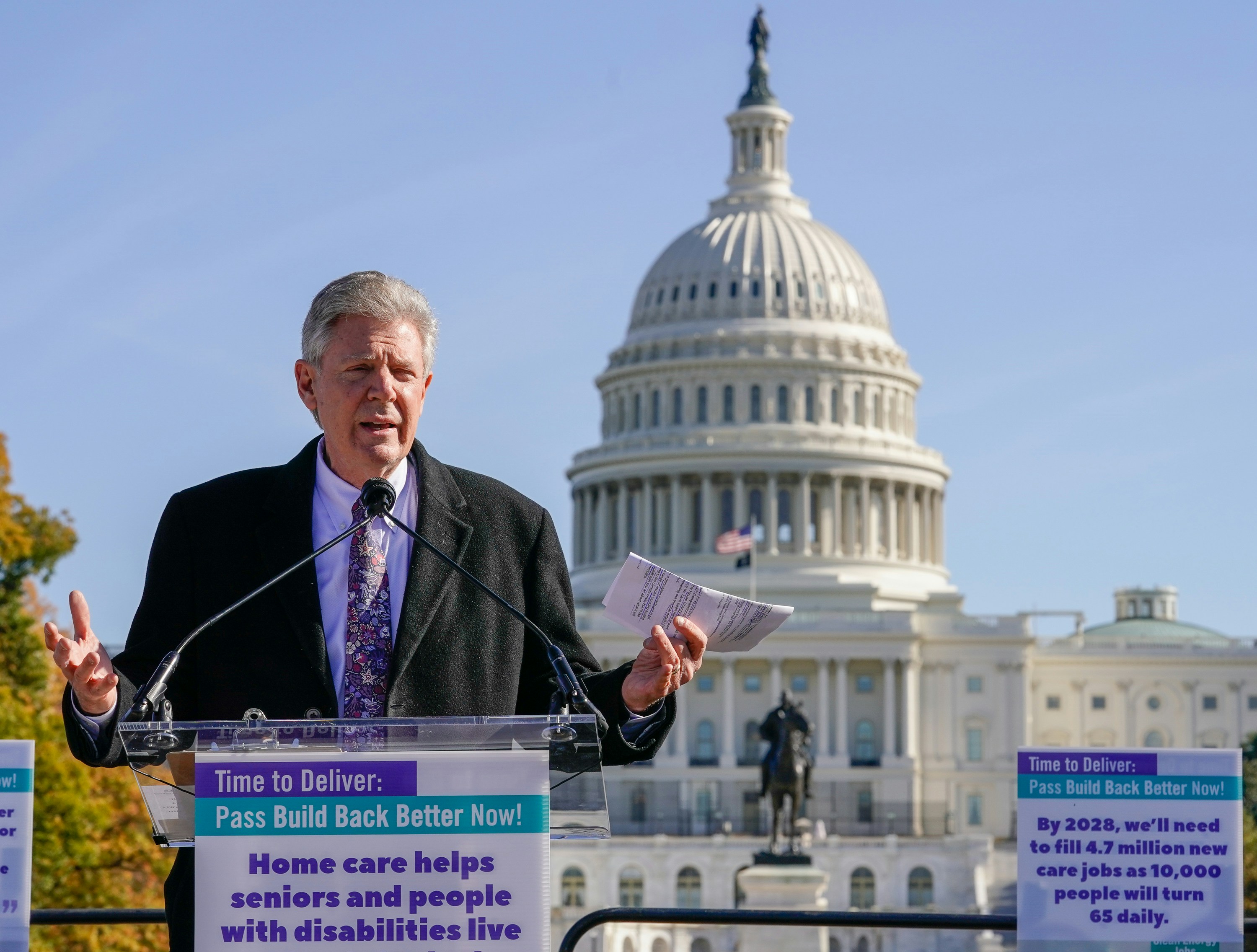 WASHINGTON, DC - NOVEMBER 16: Rep. Frank Pallone (D-NJ) speaks at the "Time to Deliver" Home Care Workers rally and march on November 16, 2021 in Washington, DC. (Photo by Jemal Countess/Getty Images for SEIU)