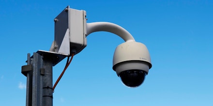 A Bosch Surveillance camera against blue sky