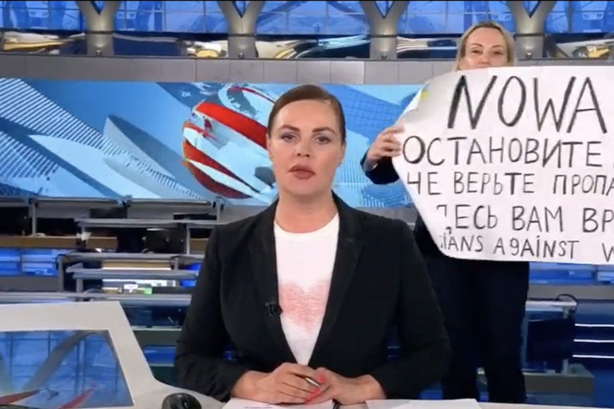 Anti-War Protester Interrupts Live News Broadcast on Russian State TV