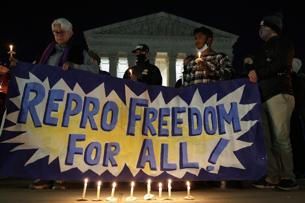 Activists participate in a candlelight vigil on abortion rights in front of U.S. Supreme Court December 13, 2021 in Washington, DC.