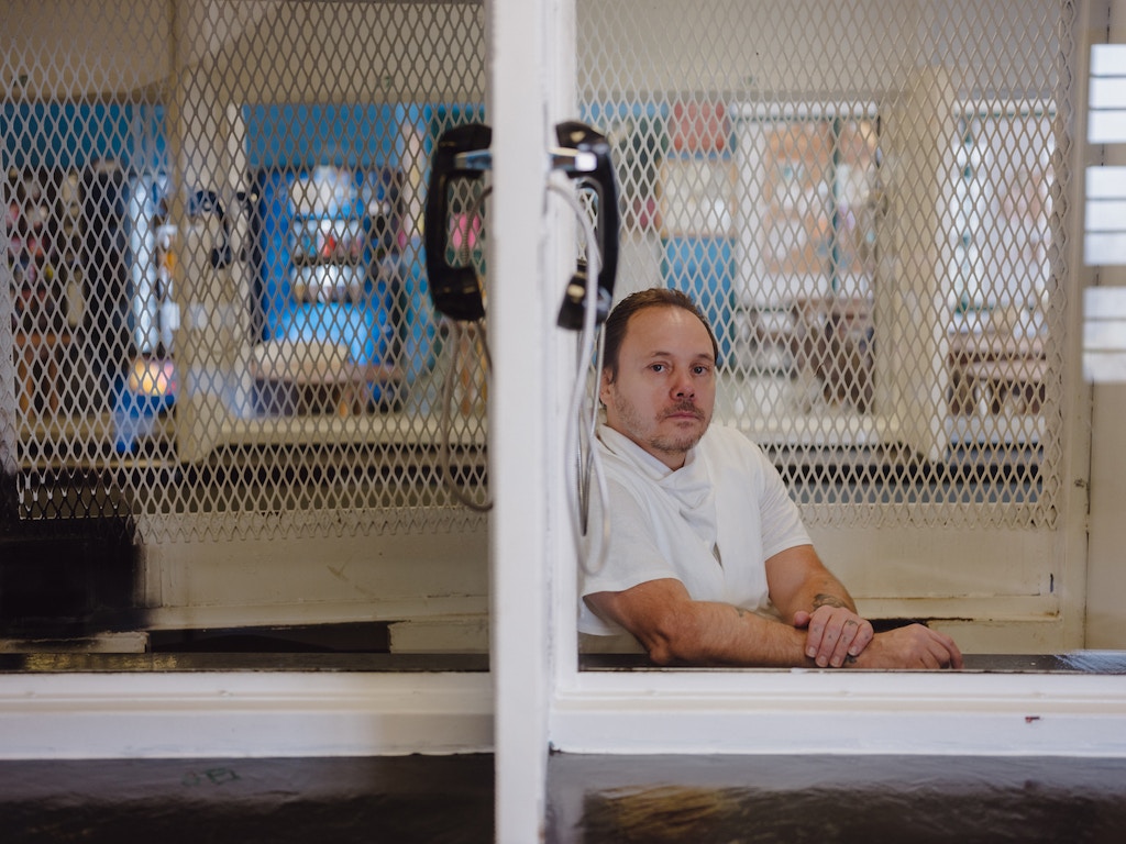 Charles Raby, who is currently being held on death row, posed for a portrait in the visitation room at the Allan B. Polunsky Unit of the Texas Department of Criminal Justice facility in Livingston, Texas on September 22, 2021.
