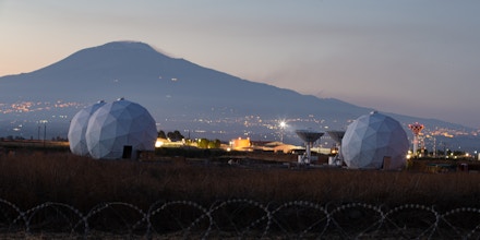 A view of satellite communication relay pads at the U.S. airbase in Sigonella, Sicily, the source of hundreds of U.S. drone strikes in Libya.
