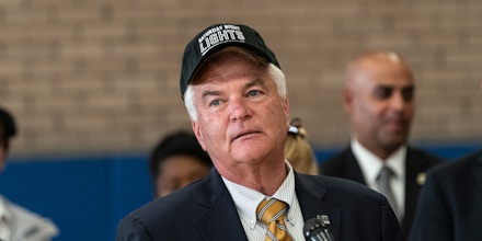 Staten Island Richmond County District Attorney Michael McMahon speaks during media briefing on Saturday Night Lights program at Boys Club of New York on July 9, 2021.