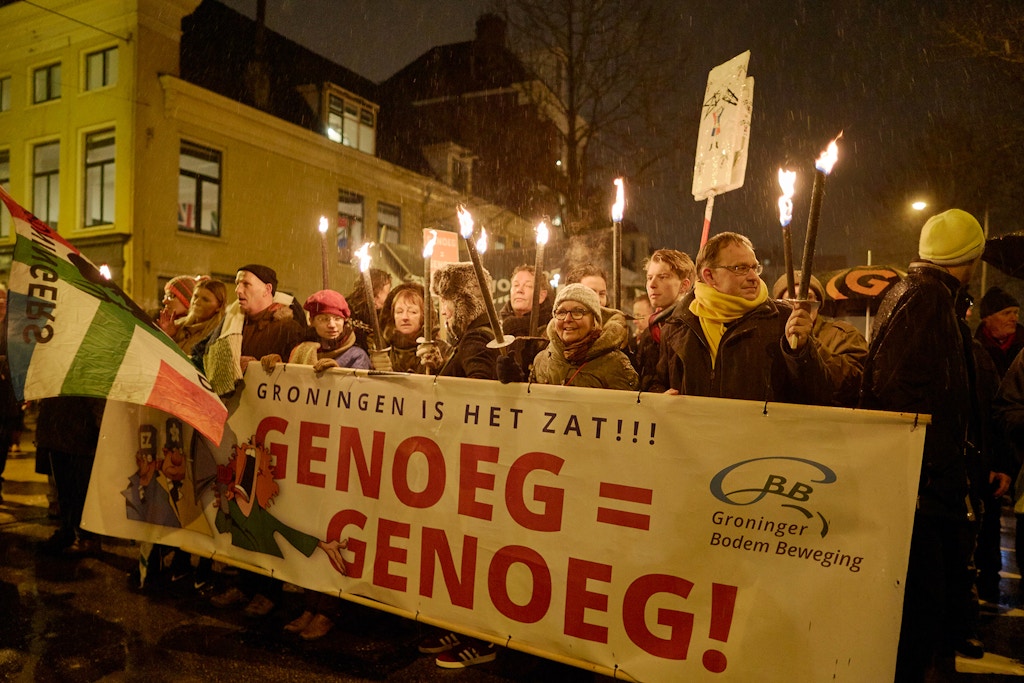 An estimated ten thousand people march during a rally against gas extraction on January 19, 2018 in Groningen, Netherlands.