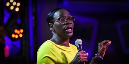 MAPLE HEIGHTS, OHIO - AUGUST 03:  Former Ohio state Sen. Nina Turner gives her concession speech after losing to Cuyahoga County Council member Shontel Brown in a special primary at The Lanes on August 03, 2021 in Maple Heights, Ohio. Today's primary was triggered after former U.S. Rep. Marcia Fudge joined the Biden administration to become housing secretary.  Turner and Brown were the frontrunners among 11 other Democrats in the race. (Photo by Michael M. Santiago/Getty Images)