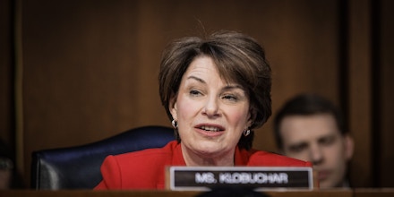 Senator Amy Klobuchar, a Democrat from Minnesota, speaks during a confirmation hearing for Ketanji Brown Jackson, associate justice of the U.S. Supreme Court nominee for U.S. President Joe Biden, in Washington, D.C., U.S., on Tuesday, March 22, 2022. Jackson on Monday vowed to defend American democracy as she began her testimony before a Senate panel considering her nomination to be the first Black woman to serve on the U.S. Supreme Court. Photographer: Samuel Corum/Bloomberg via Getty Images