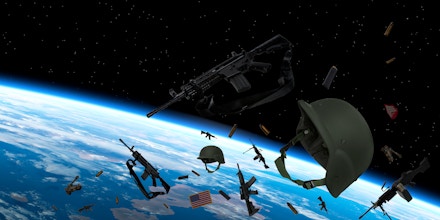 Photo Illustration weapons floating in space