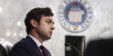 Senator Jon Ossoff, a Democrat from Georgia, during a Senate Banking, Housing and Urban Affairs Committee hearing in Washington, D.C., U.S., on Tuesday, Sept. 28, 2021. The Treasury secretary today warned that her department will effectively run out of cash around Oct. 18 unless legislative action is taken to suspend or increase the federal debt limit, putting pressure on lawmakers to avert a default on U.S. obligations. Photographer: Kevin Dietsch/Getty Images/Bloomberg via Getty Images