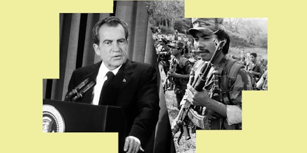 Photo Illustration President Richard Nixon and Nicaragua Contras