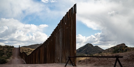An area where the mountainside was blasted and the construction not completed along the border wall between the U.S. and Mexico near the city of Sasabe, Arizona, Sunday, January 23, 2022. (Photo by Salwan Georges/The Washington Post via Getty Images)