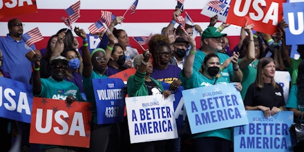 Attendees during a rally for the Democratic National Committee (DNC) in Rockville, Maryland, US, on Thursday, Aug. 25, 2022.