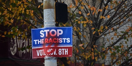 PHILADELPHIA, PA - NOVEMBER 04:  Graffiti covers a street pole posted sign that states 