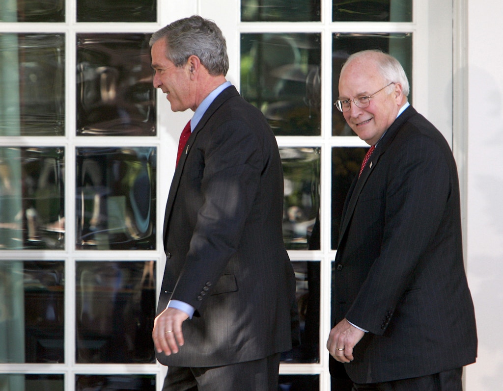 President Bush and Vice President Dick Cheney, right, walk to the Oval Office, Wednesday, Nov. 17, 2004, in Washington.