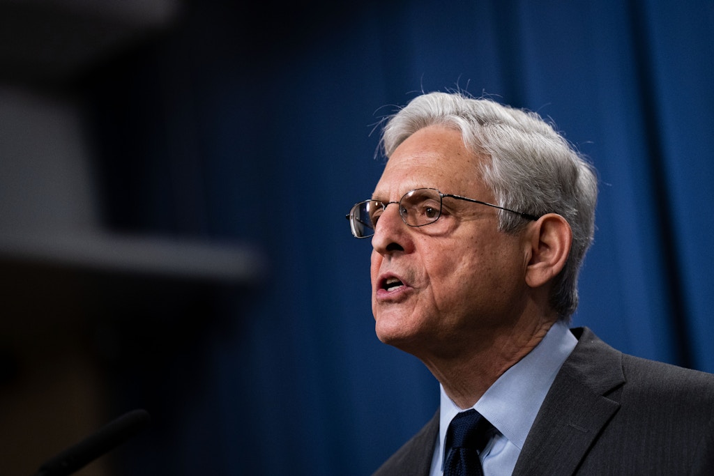 Merrick Garland, US attorney general, speaks during a news conference at the Department of Justice in Washington, DC, US, on Monday, Oct. 24, 2022. 13 individuals have been charged, including members of the People's Republic of China (PRC), for alleged efforts to unlawfully exert influence in the United States for the benefit of the government of the PRC, according to the Justice Department. Photographer: Al Drago/Bloomberg via Getty Images