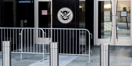 U.S. Department of Homeland Security sign at a U.S. Immigration and Customs Enforcement building, Oct. 18, 2021, Washington, D.C.